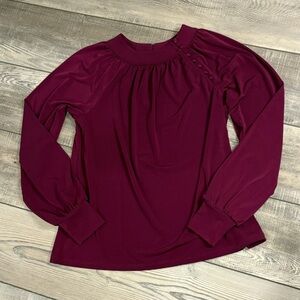 Ann Taylor Plum-Fuschia Button Neck Long Sleeve Flowy Blouse EUC XS